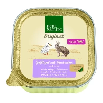 REAL NATURE Adult 16x100g Geflügel Mit Kaninchen Und Leinöl, Paté