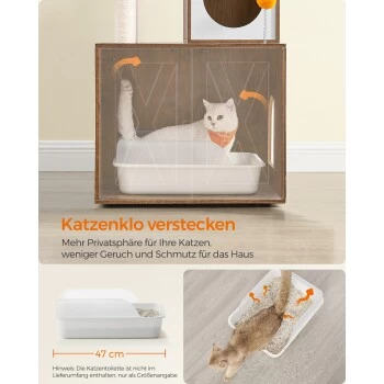 FEANDREA Kratzbaum 185cm Mit Katzenklo-Schrank Vintagebraun Braun – Bild 7