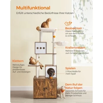 FEANDREA Kratzbaum 185cm Mit Katzenklo-Schrank Vintagebraun Braun – Bild 4