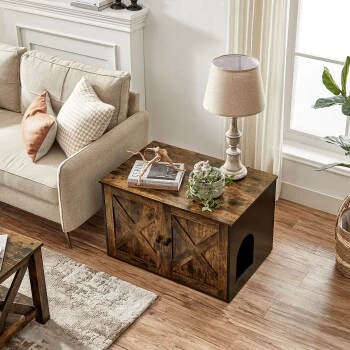 FEANDREA Katzenklo Schrank Braun-Schwarz – Bild 3